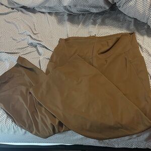 Zenana Outfitters Brown Solid Wide Leg Flare Leggings Pants with Pockets